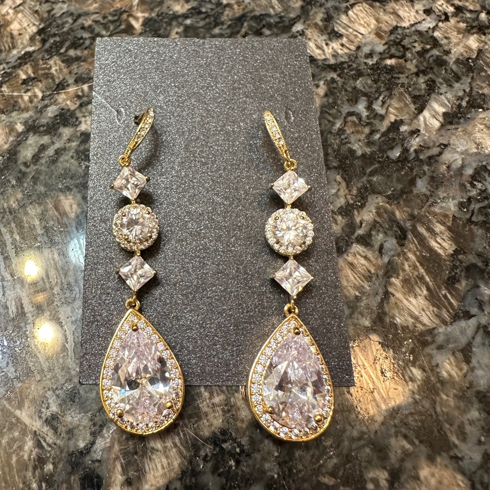 Gold and Silver Crystal Drop Earrings